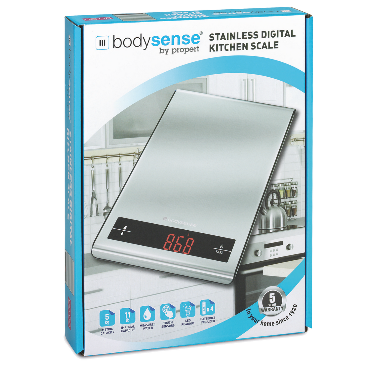 BodySense 5kg Stainless Steel Kitchen Scale Electronic Digital Weight Balance