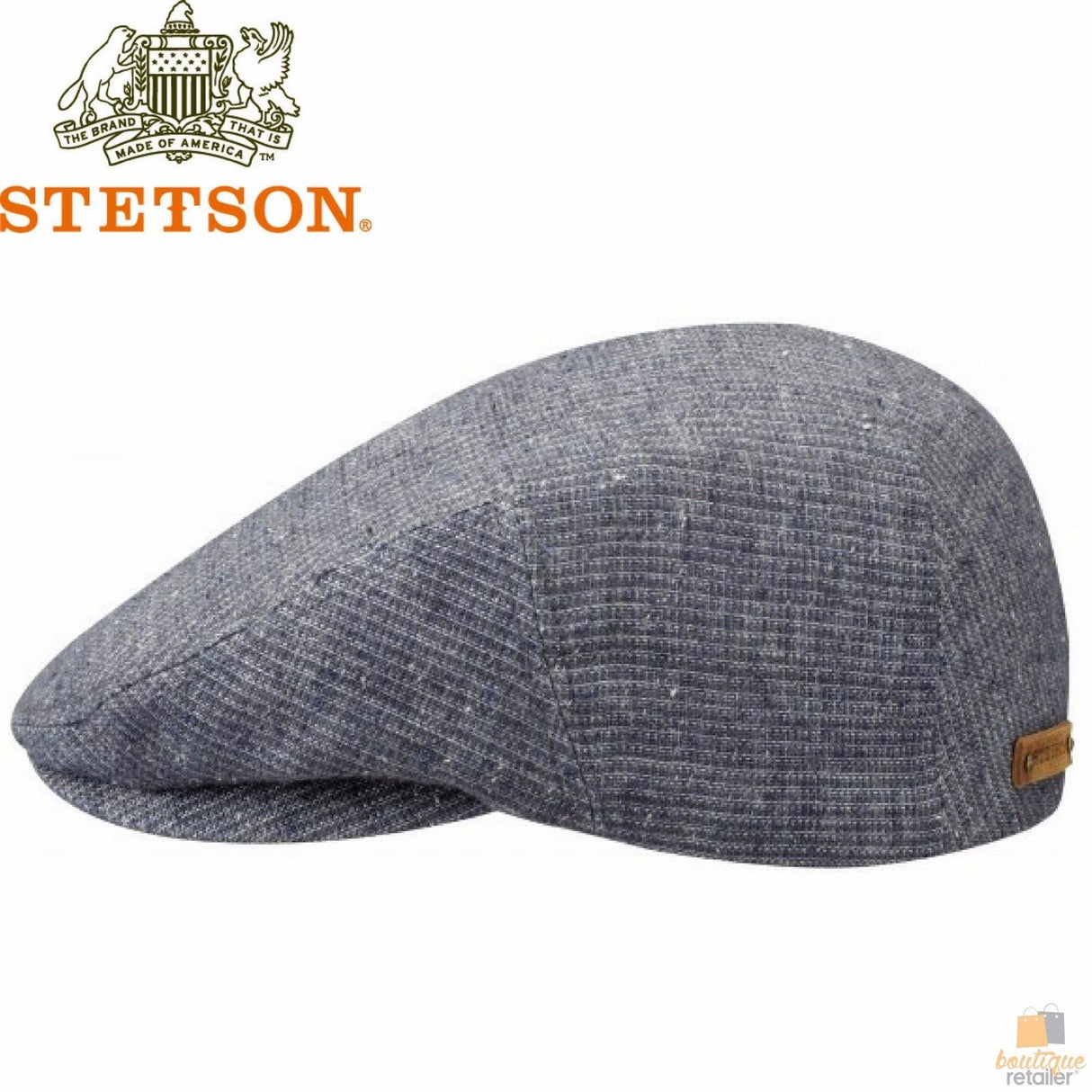 Stetson Mens Drivers Kent Linen Silk Flat Cap Ivy Golf - Blue/Grey