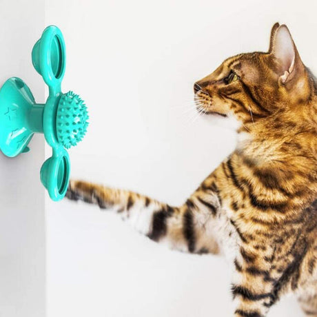 Windmill Cat Toy with 2-Compartment Spinning Interactive Suction Cup Pet