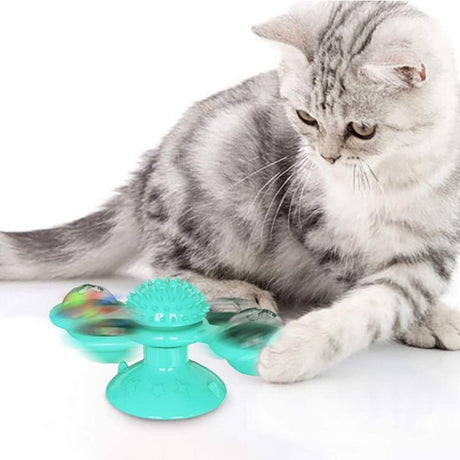 Windmill Cat Toy with 2-Compartment Spinning Interactive Suction Cup Pet