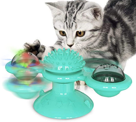 Windmill Cat Toy with 2-Compartment Spinning Interactive Suction Cup Pet