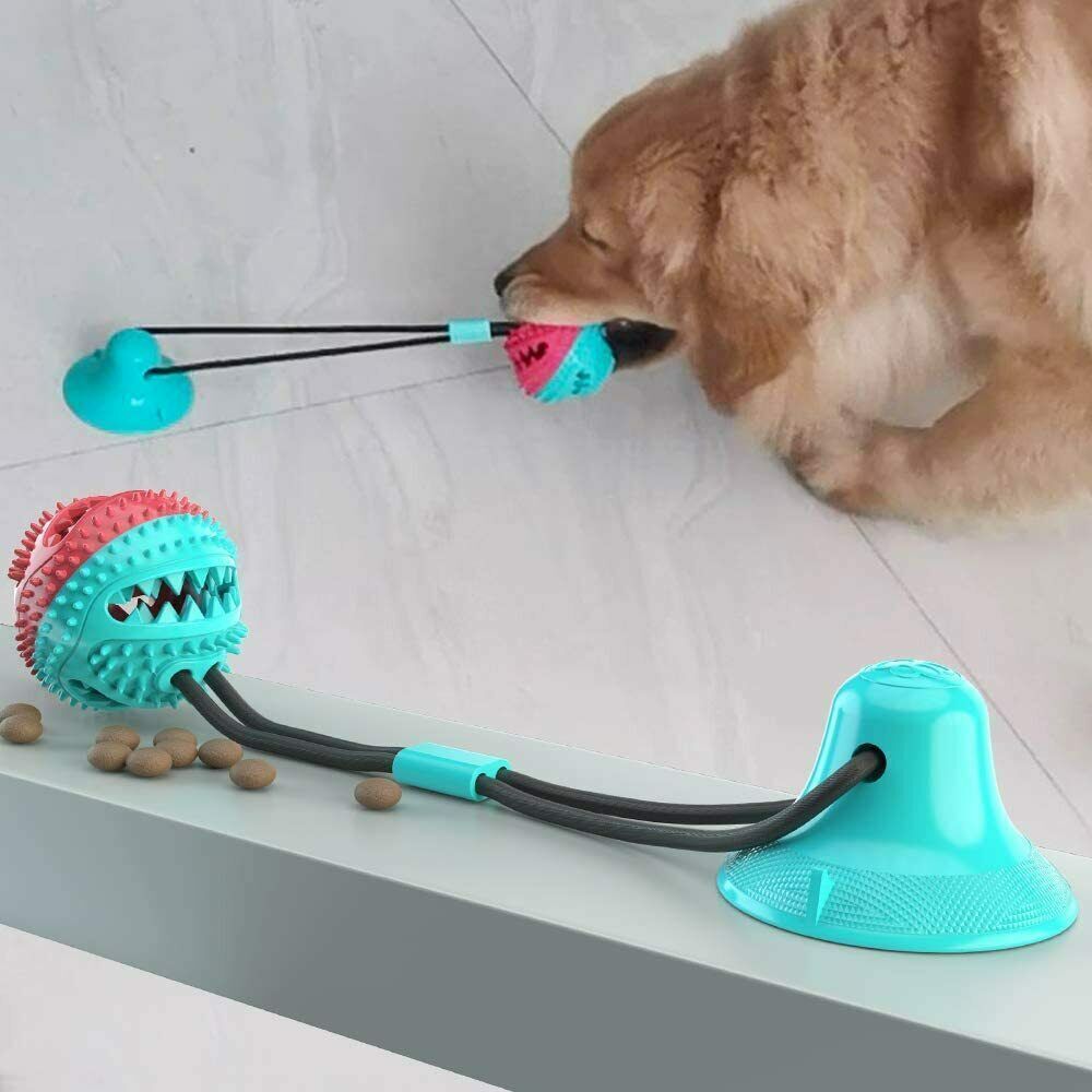 Dog Toy Suction Cup Self-Playing Rubber Ball Chew Food Dispensing Toothbrush