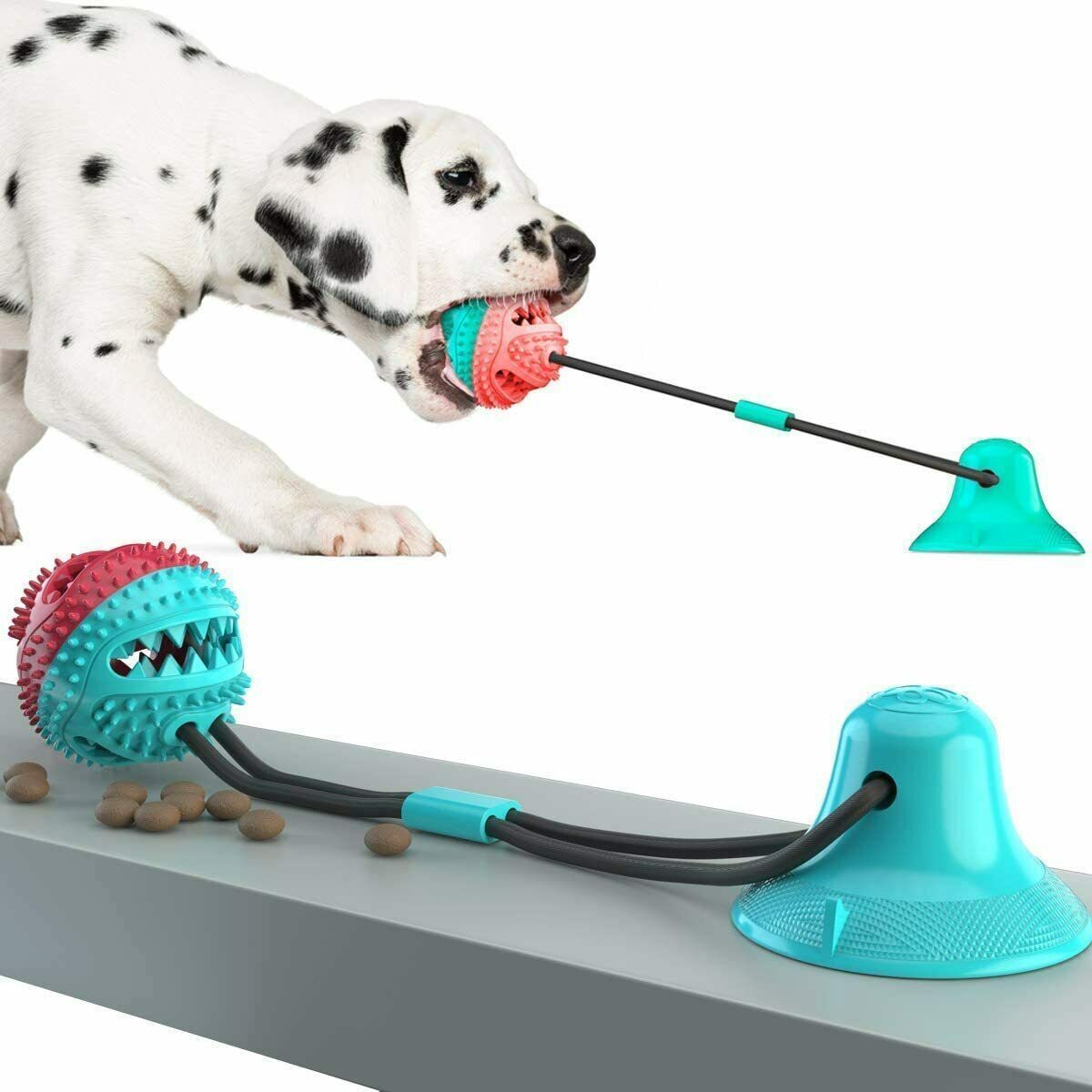 Dog Toy Suction Cup Self-Playing Rubber Ball Chew Food Dispensing Toothbrush