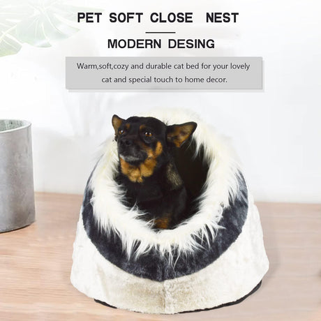 Plush Pet Bed Cave for Cat or Small Dogs Foldable Kennel in Beige