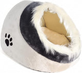 Plush Pet Bed Cave for Cat or Small Dogs Foldable Kennel in Beige