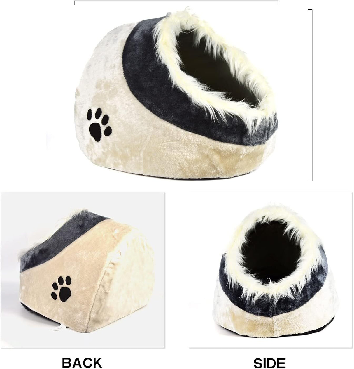 Plush Pet Bed Cave for Cat or Small Dogs Foldable Kennel in Beige