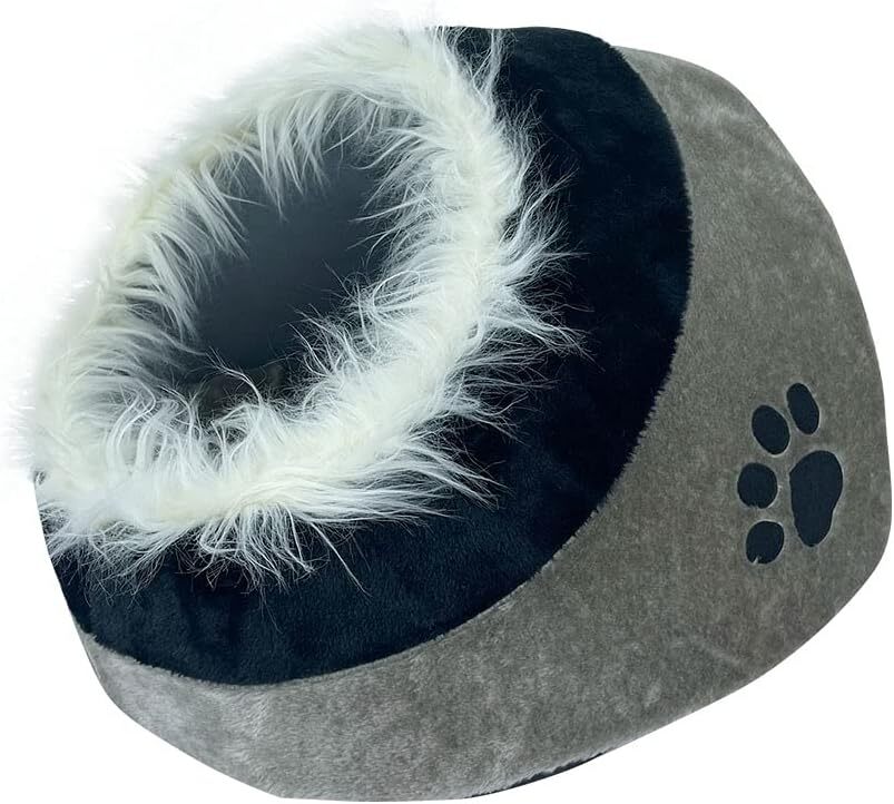 Plush Pet Bed Cave for Cat or Small Dogs Foldable Kennel in Dark Grey