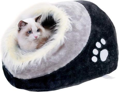 Plush Pet Bed Cave for Cat or Small Dogs Foldable Kennel in Dark Grey