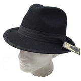 100% Premium Wool Felt Trilby Fedora Hat Panama Wide Brim Warm Winter Cap - Black