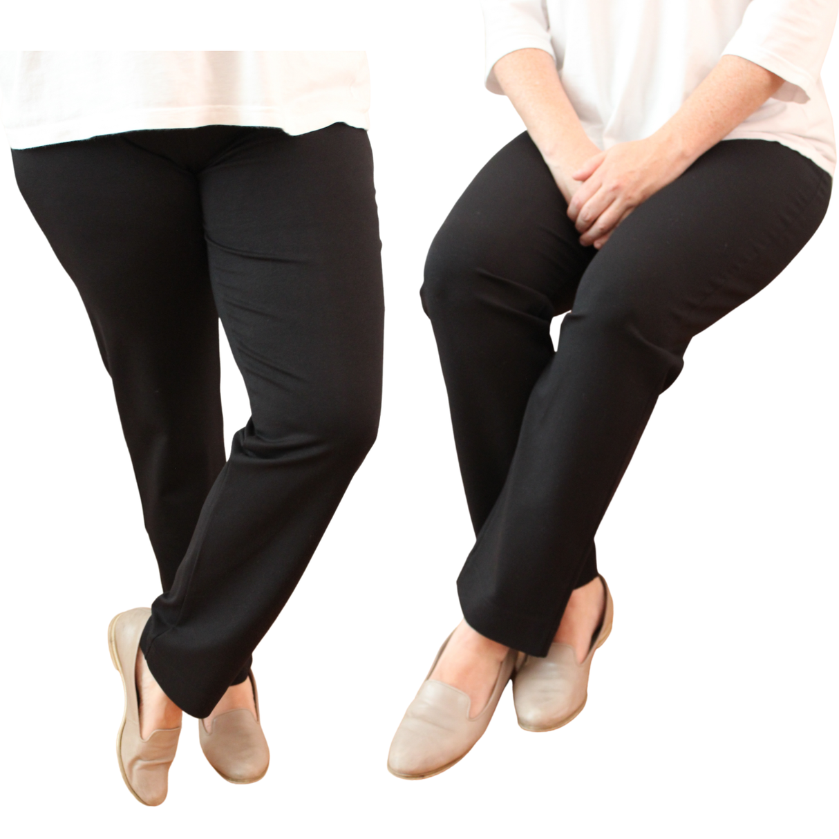 Womens Ponte Pants Straight Leg Stretch Elastic Waist Knit Warm Winter Ladies