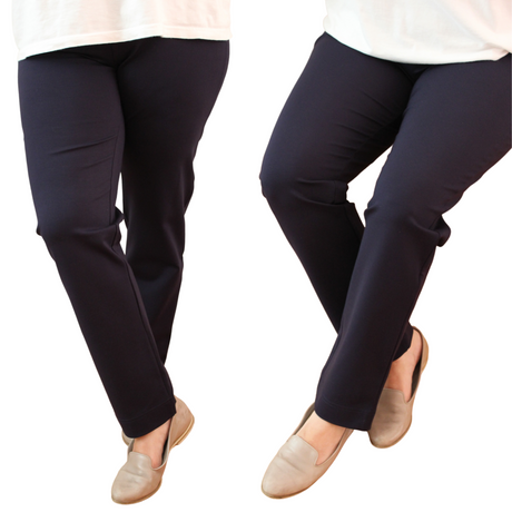 Women's Ponte Pants Straight Leg Stretch Elastic Waist Knit Warm Winter Ladies - Navy