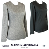 Ladies Soft Pure Wool Knit Long Sleeve Top Womens T Shirt Winter Base Layer - Made in Australia