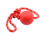 Heavy Duty Dog Toy Rubber Ball w/ Rope Throw Tug Pull Tough Chew Strong in Red