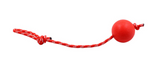 Heavy Duty Dog Toy Rubber Ball w/ Rope Throw Tug Pull Tough Chew Strong in Red