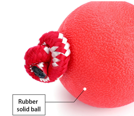 Heavy Duty Dog Toy Rubber Ball w/ Rope Throw Tug Pull Tough Chew Strong in Red