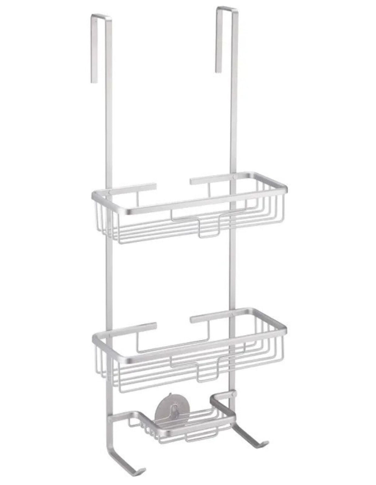 3 Tier Shower Caddy Bath Rack Aluminium Plated Hanging Over Hook Basket - Silver