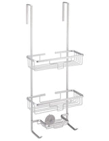 3 Tier Shower Caddy Bath Rack Aluminium Plated Hanging Over Hook Basket - Silver