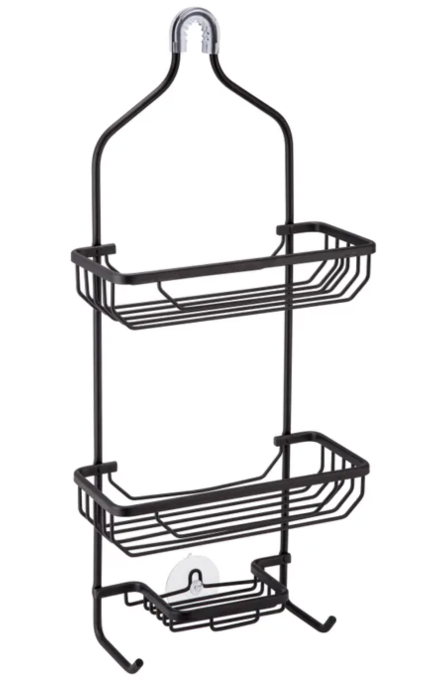 3 Tier Shower Caddy Bath Rack Aluminium Storage Hanging Over Hook Basket - Black