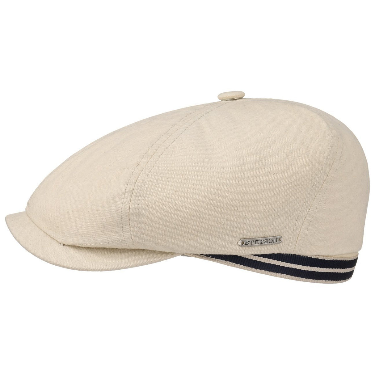 Stetson Mens 6-Panel Flat Cap Ivy Golf Canvas Linen Silk - Beige