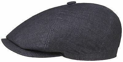 Stetson Mens 6-Panel Flat Cap Ivy Golf Canvas Linen Silk - Navy