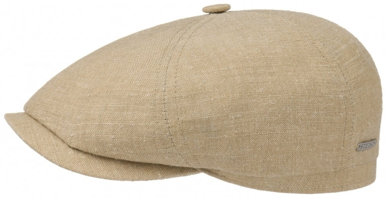 Stetson Mens Newsboy Flat Cap Ivy Golf Canvas Linen Silk - Beige