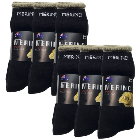 6 Pairs MERINO WOOL SOCKS Mens Heavy Duty Premium Thick Work Socks Cushion BULK - Dark Grey