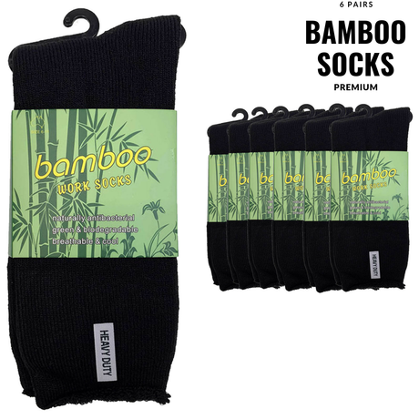 6 Pairs PREMIUM BAMBOO SOCKS Mens Heavy Duty Thick Work Socks Cushion BULK - Assorted Colour Pack