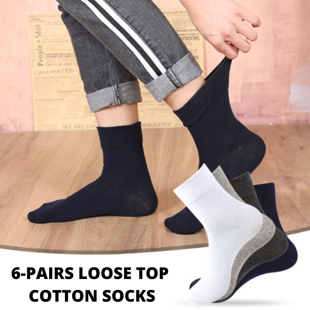 6x Pair COTTON Rich LOOSE TOP SOCKS Dress Medical Circulation Diabetic Comfort - Grey (2-8)