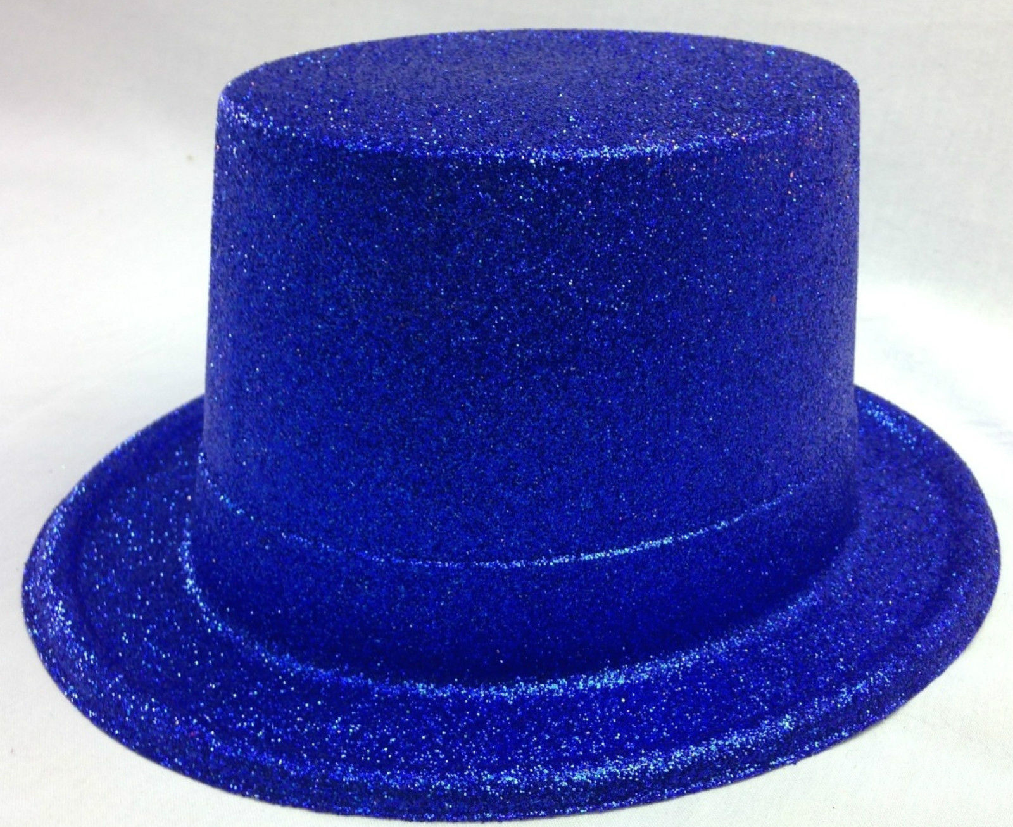 6x Glitter Top Hat Fancy Party Plastic Costume Tall Cap Fun Bulk - Blue