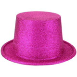 6x Glitter Top Hat Fancy Party Plastic Costume Tall Cap Fun Bulk - Hot Pink