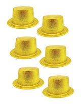 6x GLITTER TOP HAT Fancy Party Plastic Costume Tall Cap Fun Dress Up BULK - Yellow/Gold