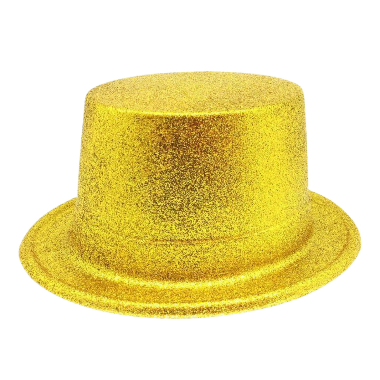 6x GLITTER TOP HAT Fancy Party Plastic Costume Tall Cap Fun Dress Up BULK - Yellow/Gold