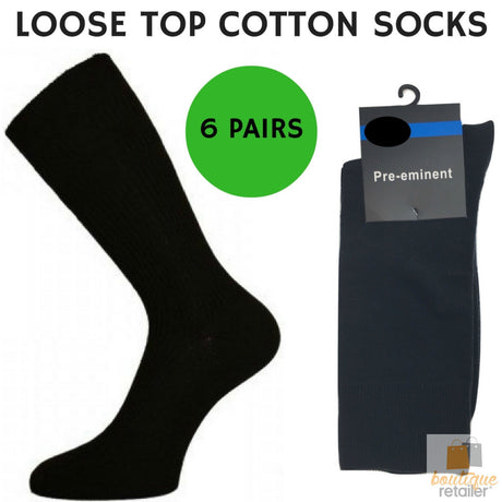 6x Pairs COTTON LOOSE TOP SOCKS Medical Circulation Diabetic Comfort BULK - Black (2-8)