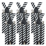 6x Mens Suspenders Braces Adjustable Strong Clip On Elastic Formal Wedding BULK - Black/White Diagonal Stripes