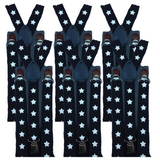 6x Mens Suspenders Braces Adjustable Strong Clip On Elastic Formal Wedding BULK - Black with White Stars