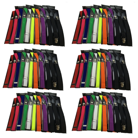 6x Mens Suspenders Braces Adjustable Strong Clip On Elastic Formal Wedding BULK - Assorted Colour Pack