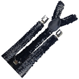 6x Mens Suspenders Braces Adjustable Strong Clip On Elastic Formal Wedding BULK - Black (Sequin)