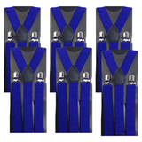 6x Mens Suspenders Braces Adjustable Strong Clip On Elastic Formal Wedding BULK - Blue (Glitter)