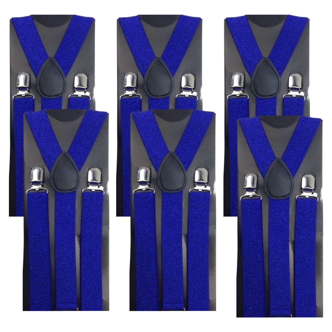 6x Mens Suspenders Braces Adjustable Strong Clip On Elastic Formal Wedding BULK - Blue (Glitter)