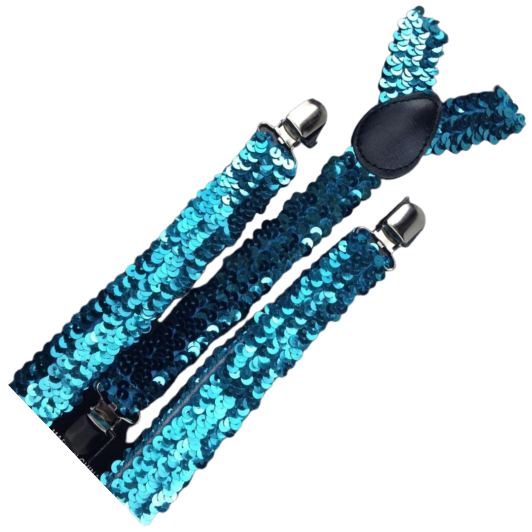 6x Mens Suspenders Braces Adjustable Strong Clip On Elastic Formal Wedding BULK - Blue (Sequin)