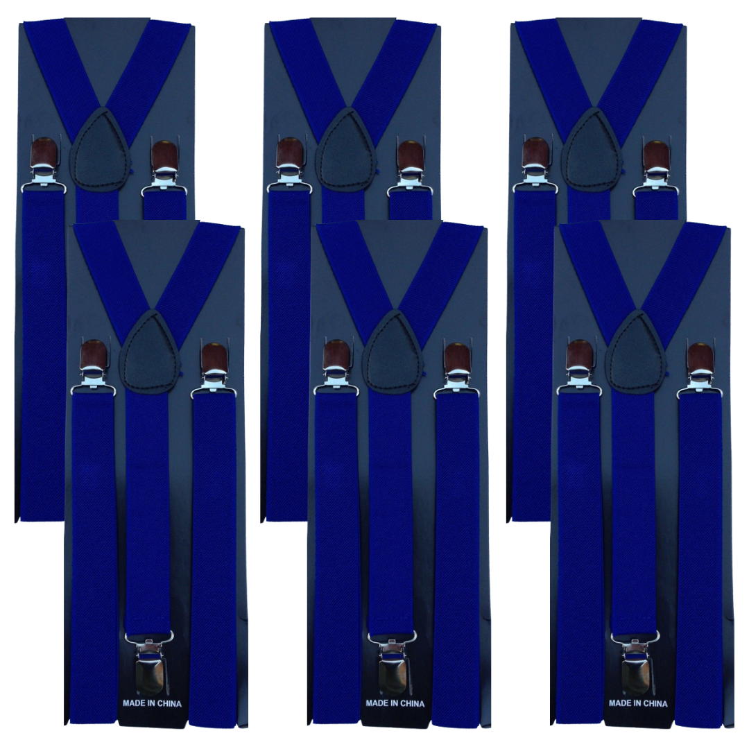 6x Mens Suspenders Braces Adjustable Strong Clip On Elastic Formal Wedding BULK - Blue