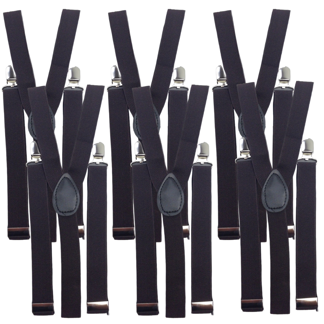 6x Mens Suspenders Braces Adjustable Strong Clip On Elastic Formal Wedding BULK - Brown