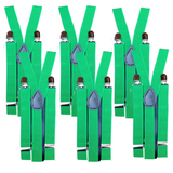 6x Mens Suspenders Braces Adjustable Strong Clip On Elastic Formal Wedding BULK - Dark Green