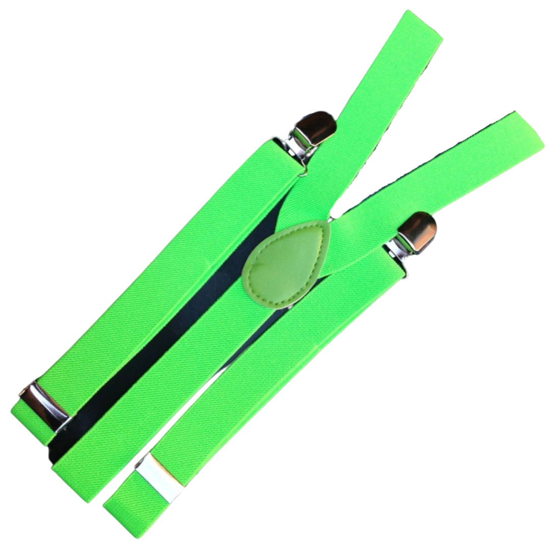 6x Mens Suspenders Braces Adjustable Strong Clip On Elastic Formal Wedding BULK - Fluro Green