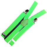 6x Mens Suspenders Braces Adjustable Strong Clip On Elastic Formal Wedding BULK - Fluro Green