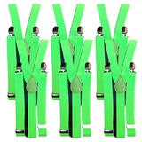 6x Mens Suspenders Braces Adjustable Strong Clip On Elastic Formal Wedding BULK - Fluro Green