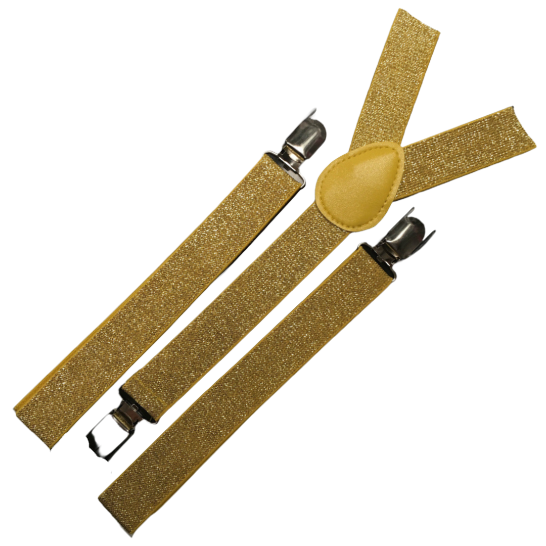 6x Mens Suspenders Braces Adjustable Strong Clip On Elastic Formal Wedding BULK - Gold (Glitter)