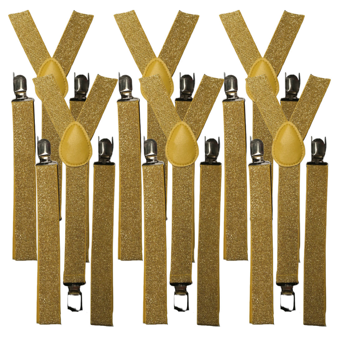 6x Mens Suspenders Braces Adjustable Strong Clip On Elastic Formal Wedding BULK - Gold (Glitter)