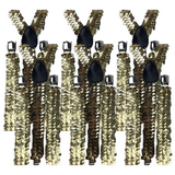 6x Mens Suspenders Braces Adjustable Strong Clip On Elastic Formal Wedding BULK - Gold (Sequin)