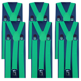 6x Mens Suspenders Braces Adjustable Strong Clip On Elastic Formal Wedding BULK - Green